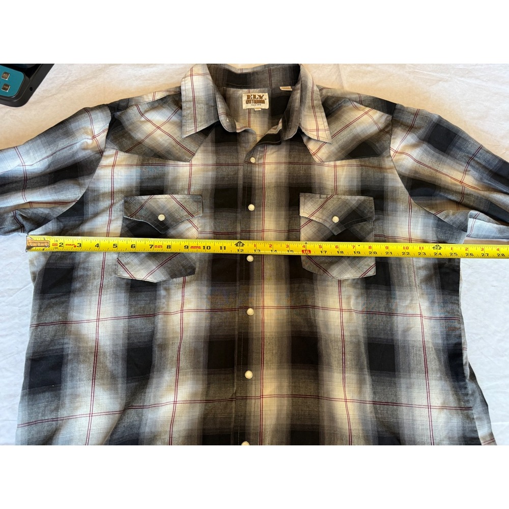 Ely Cattleman Mens Plaid Western Pearl Snap Shirt XL Black White Rodeo Ranch - Picture 6 of 7